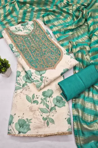 women's multi unstitched simmer dress material with jacquard dupatta