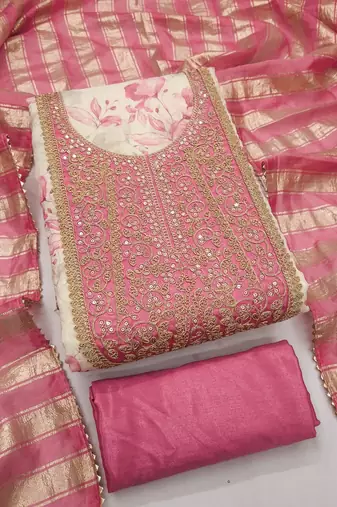 women's multi unstitched simmer dress material with jacquard dupatta