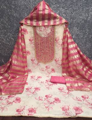 women's multi unstitched simmer dress material with jacquard dupatta 3