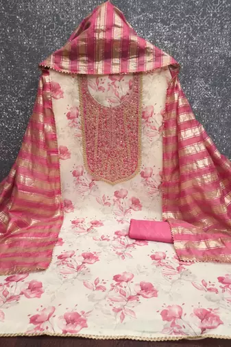 women's multi unstitched simmer dress material with jacquard dupatta
