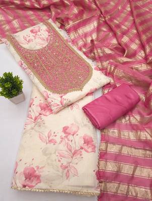 women's multi unstitched simmer dress material with jacquard dupatta 4