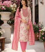 women's multi unstitched simmer dress material with jacquard dupatta