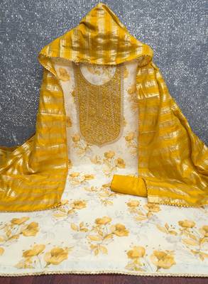 women's multi unstitched simmer dress material with jacquard dupatta 2