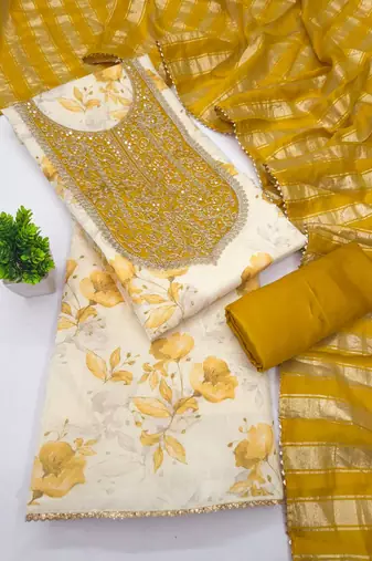 women's multi unstitched simmer dress material with jacquard dupatta