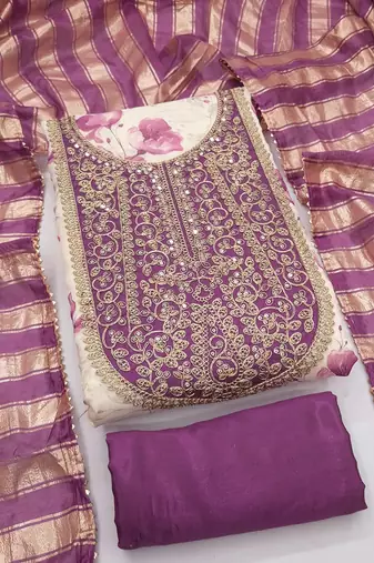 women's multi unstitched simmer dress material with jacquard dupatta
