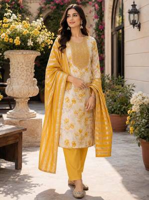 women's multi unstitched simmer dress material with jacquard dupatta 4