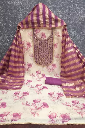 women's multi unstitched simmer dress material with jacquard dupatta
