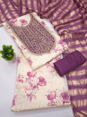 women's multi unstitched simmer dress material with jacquard dupatta 4