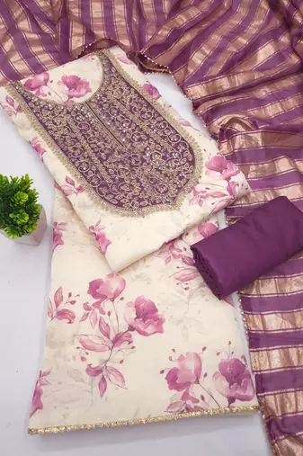 women's multi unstitched simmer dress material with jacquard dupatta
