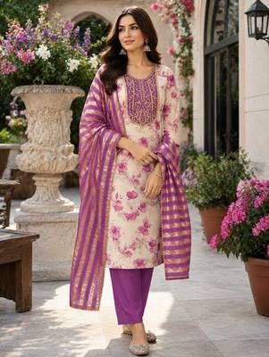 women's multi unstitched simmer dress material with jacquard dupatta 1