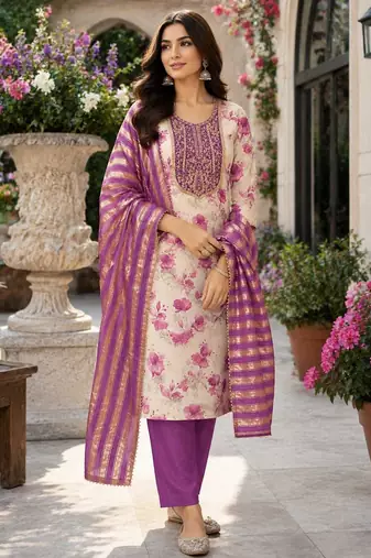 women's multi unstitched simmer dress material with jacquard dupatta