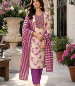 women's multi unstitched simmer dress material with jacquard dupatta