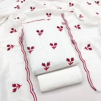 women's white unstitched vichitra silk dress material with embroidered dupatta 1