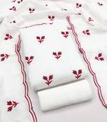 women's white unstitched vichitra silk dress material with embroidered dupatta