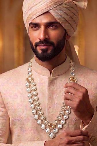 Peach kundan sherwani necklace – royal indian wedding accessory