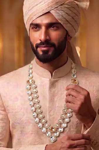 Peach kundan sherwani necklace – royal indian wedding accessory