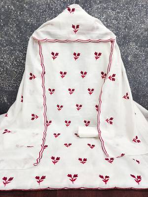women's white unstitched vichitra silk dress material with embroidered dupatta 2