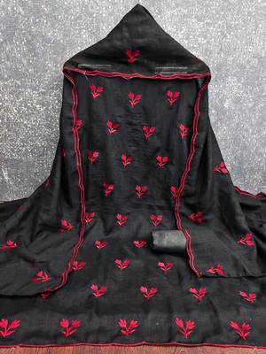 women's black unstitched vichitra silk dress material with embroidered dupatta 3