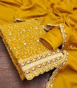 women's mustard unstitched vichitra silk dress material with embroidered dupatta
