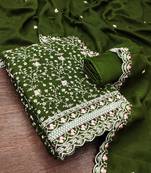 women's green unstitched vichitra silk dress material with embroidered dupatta