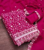 women's magenta unstitched vichitra silk dress material with embroidered dupatta