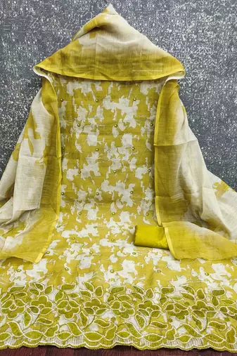 women's multi unstitched lilan cotton dress material with printe dupatta