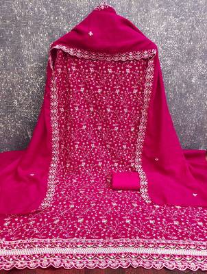 women's magenta unstitched vichitra silk dress material with embroidered dupatta 2