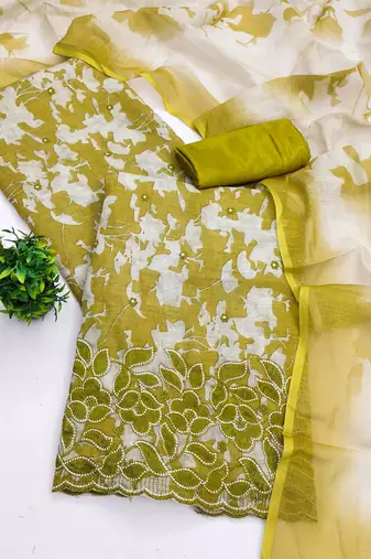 women's multi unstitched lilan cotton dress material with printe dupatta