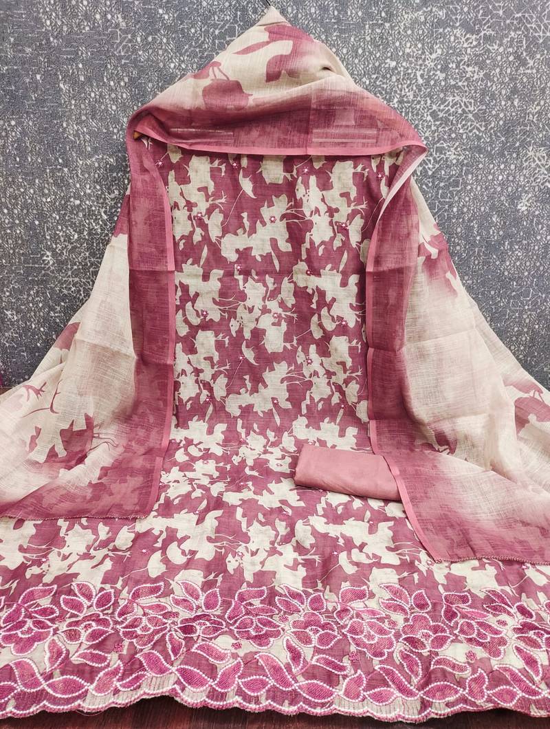 women's multi unstitched lilan cotton dress material with printe dupatta