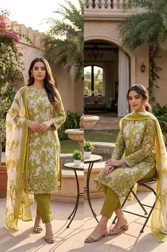 women's multi unstitched lilan cotton dress material with printe dupatta
