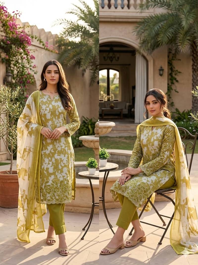women's multi unstitched lilan cotton dress material with printe dupatta