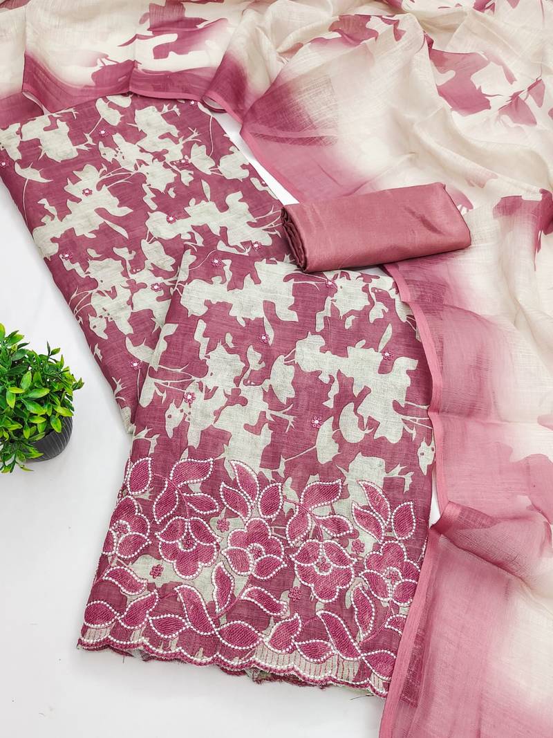 women's multi unstitched lilan cotton dress material with printe dupatta