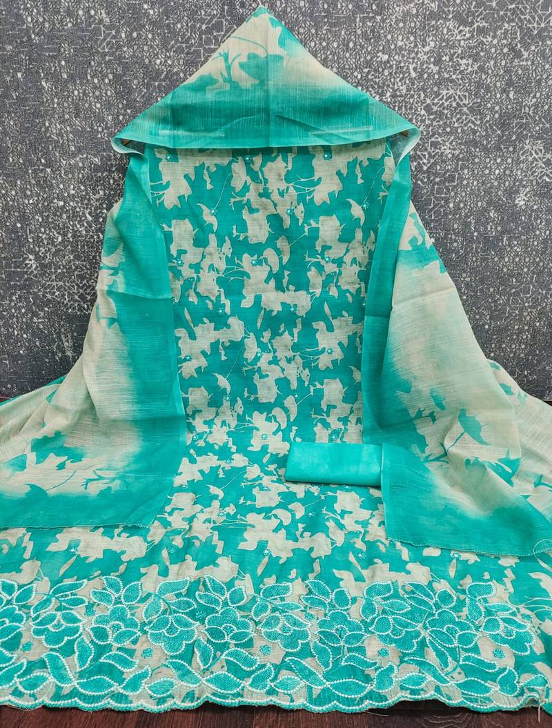 women's multi unstitched lilan cotton dress material with printe dupatta