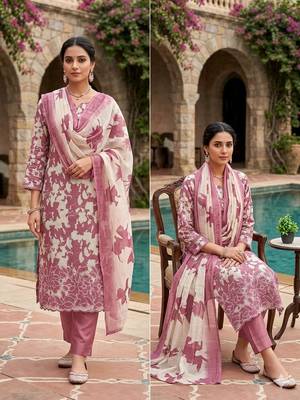 women's multi unstitched lilan cotton dress material with printe dupatta 4