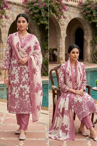women's multi unstitched lilan cotton dress material with printe dupatta