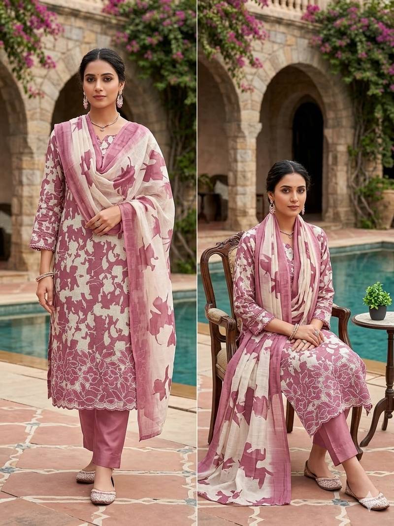women's multi unstitched lilan cotton dress material with printe dupatta