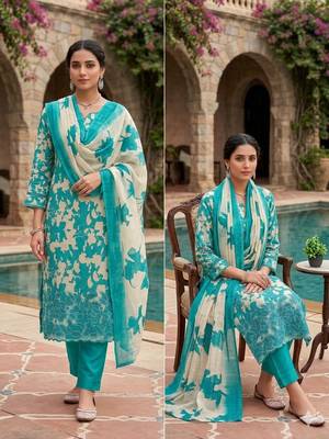 women's multi unstitched lilan cotton dress material with printe dupatta 4