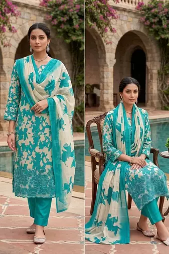 women's multi unstitched lilan cotton dress material with printe dupatta