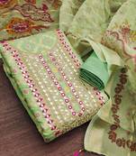 women's light green unstitched modal jacquard dress material & emblished dupatta