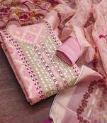 women's baby pink unstitched modal jacquard dress material with emblished dupatta