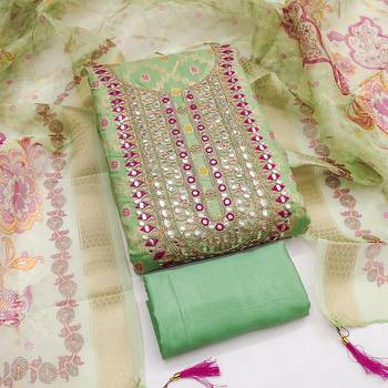 women's light green unstitched modal jacquard dress material & emblished dupatta 3