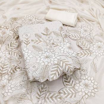 women's white unstitched vichitra silk dress material with embroidered dupatta 1