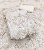 women's white unstitched vichitra silk dress material with embroidered dupatta