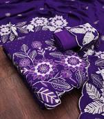 women's voilet unstitched vichitra silk dress material with embroidered dupatta