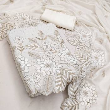 women's white unstitched vichitra silk dress material with embroidered dupatta 3