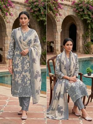 women's multi unstitched lilan cotton dress material with printe dupatta 4
