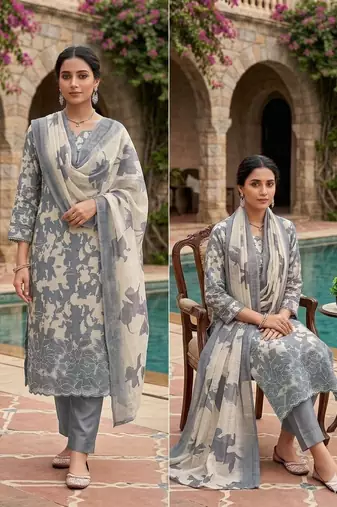 women's multi unstitched lilan cotton dress material with printe dupatta