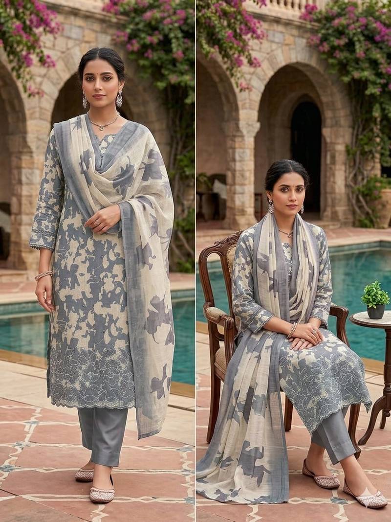 women's multi unstitched lilan cotton dress material with printe dupatta