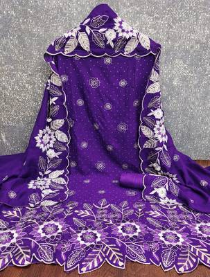 women's voilet unstitched vichitra silk dress material with embroidered dupatta 2