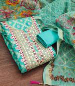 women's sea green unstitched modal jacquard dress material with emblished dupatta